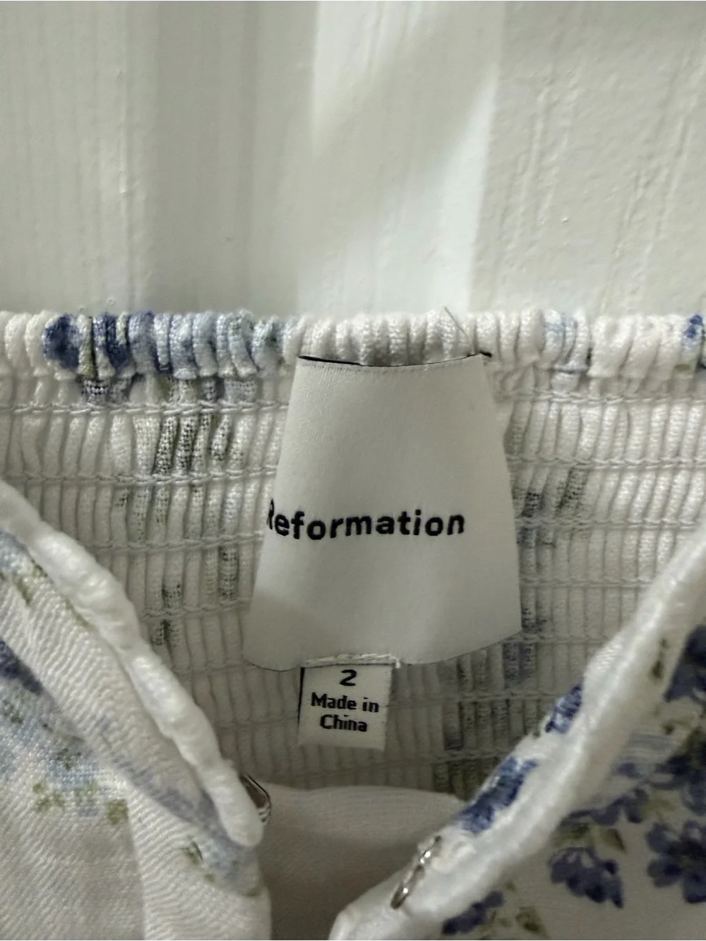 Reformation White Floral Square-Neck Puff Sleeve Crop Top its new